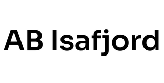 AB Isafjord logo på blå baggrund